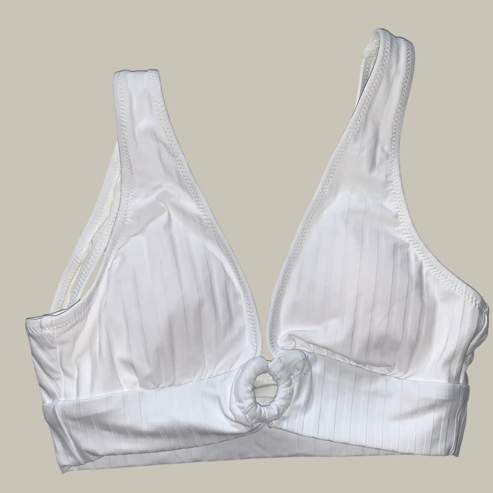 Aerie White Ribbed O-Ring Scoop Bikini Top XS UPF 50